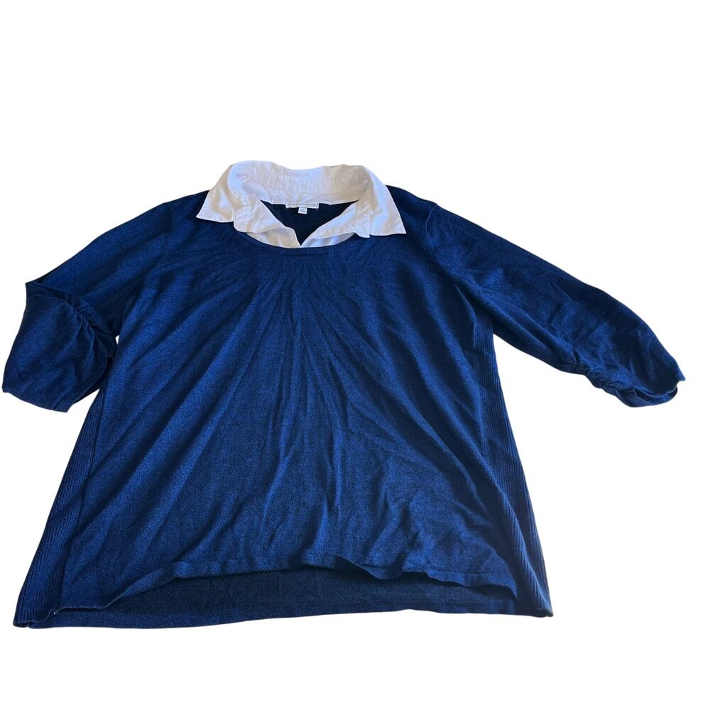 Blue Layered Sweater Top Plus SIze 2X Work Office Professional Preppy Stretchy